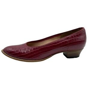 Vintage QualiCraft Casualets Red Crocodile Embossed Block Heels Pumps Size 9